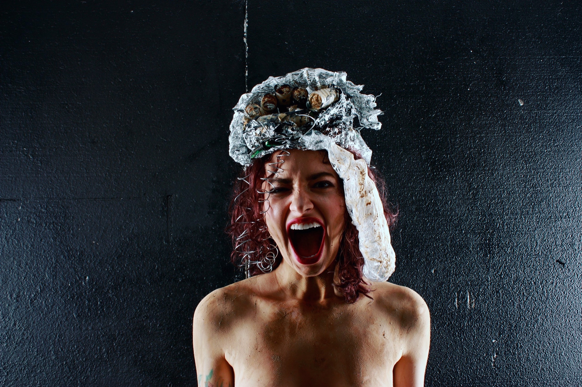 Performance portrait with a sculptural headpiece