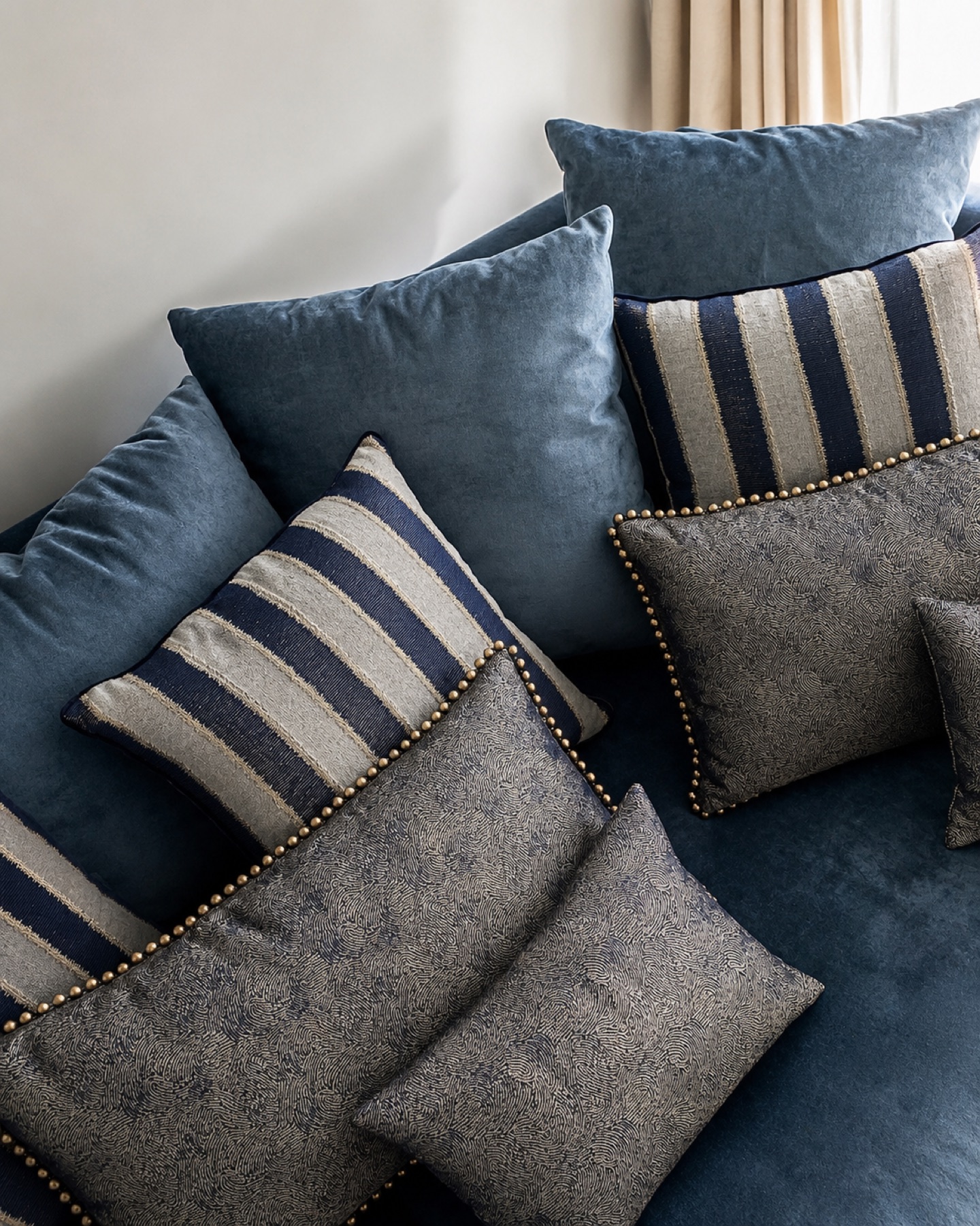 Bespoke blue textile cushions