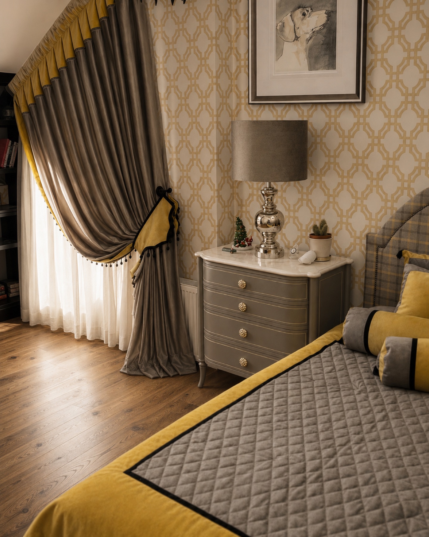 Bespoke gold bedroom curtains and textiles