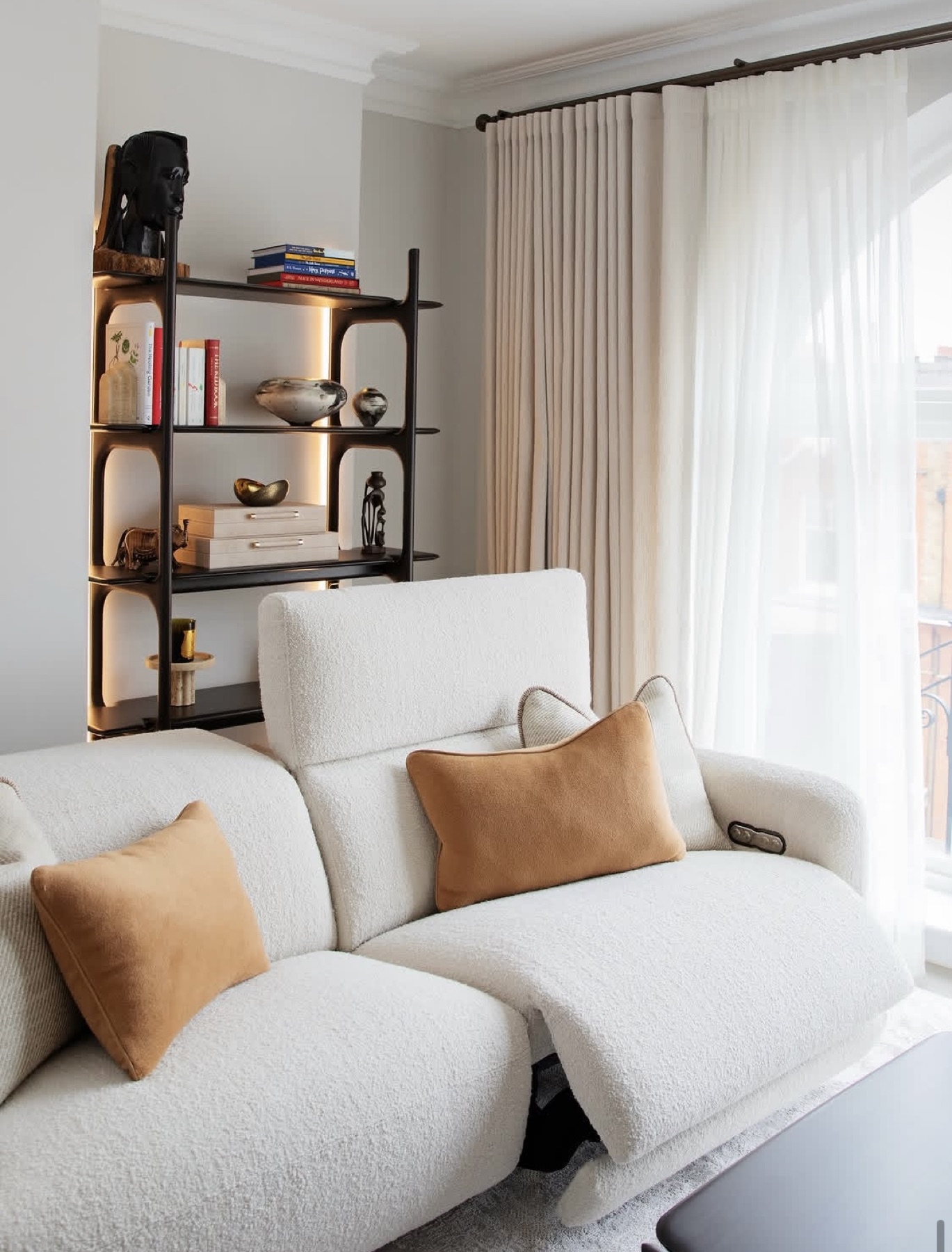 Soft neutral curtains in a London living room